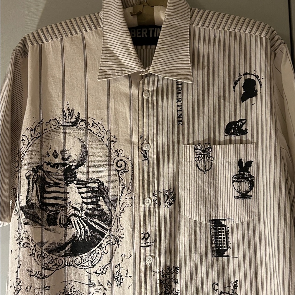 Mens Libertine Cotton Stripe Print Shirt,sz M